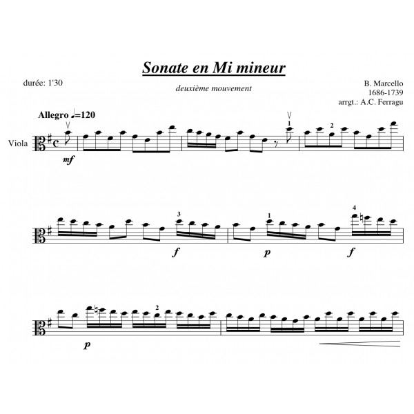 MARCELLO SONATE EN MI MINEUR ALTO ET PIANO Partitions en ligne